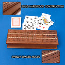 2-Track Wooden Cribbage Board Game with Metal Pegs and Playing Card