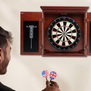Dartboard Cabinet with Sisal/Bristle Dartboard, Dart Scoreboard, and Steel Tip Darts (Premium Brown)