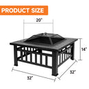 32" Heavy Duty Square Patio Wood Fire Pit Table