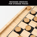 2-in-1  Reversible Natural Wood Checkers & Tic-Tac-Toe Board Game Combo Set