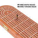 3-Track Wooden Cribbage Board Game with Playing Cards and Metal Pegs