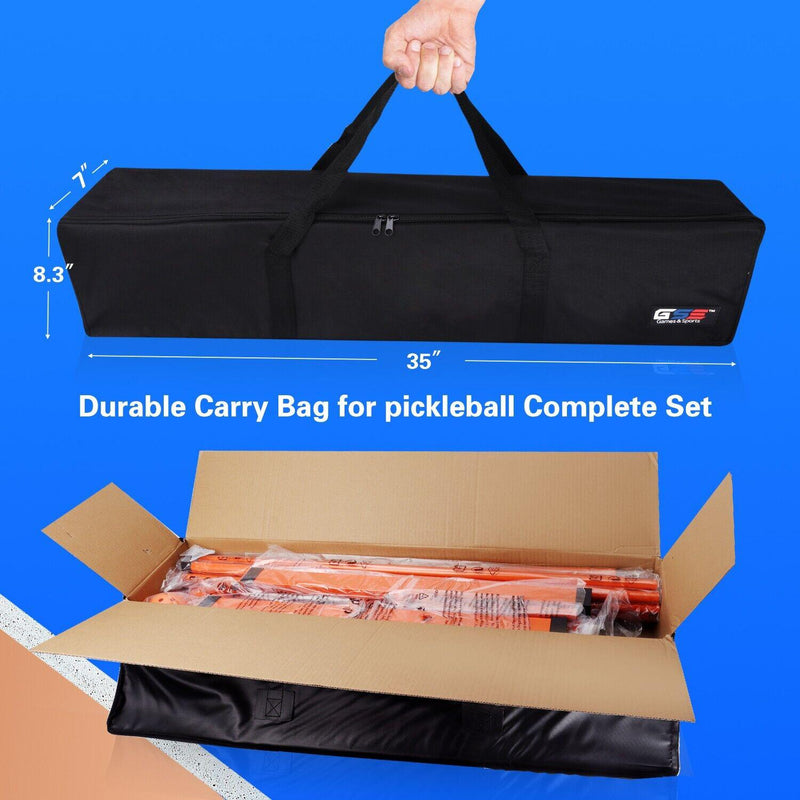 Pickleball Complete Net Set with Pickleball Net, 4 Pickleball Paddles, 6 Pickleballs, Carrying Bag - Orange/Green