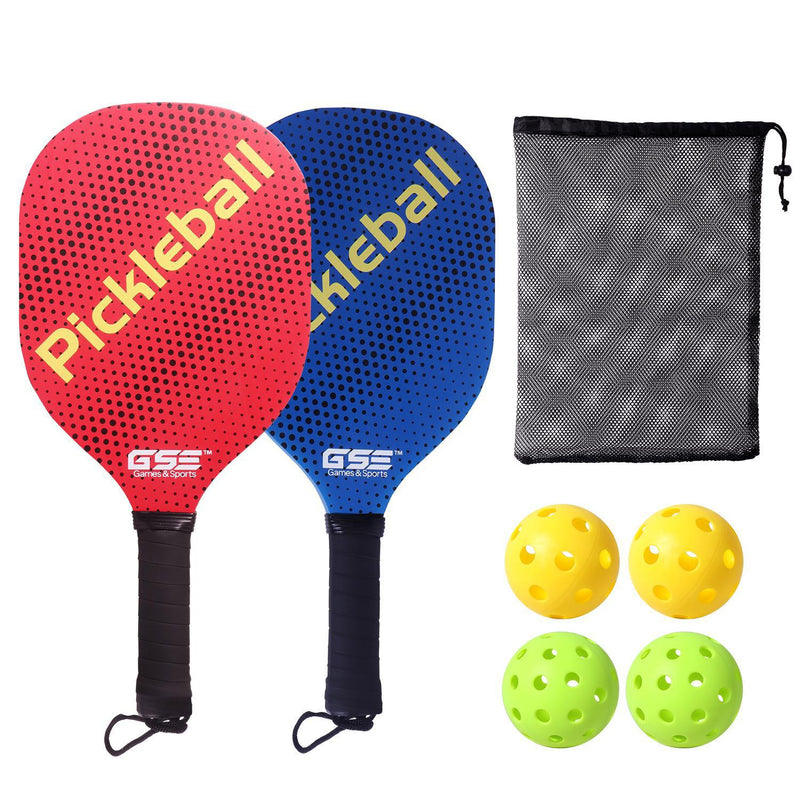 Hardwood Pickleball Paddle Lightweight Pickleball Rackets with Pickleball and Carry Bag Great for School, Community Center, Athletic Club - 2 Paddles & 4 Balls /  4 Paddles & 6 Balls