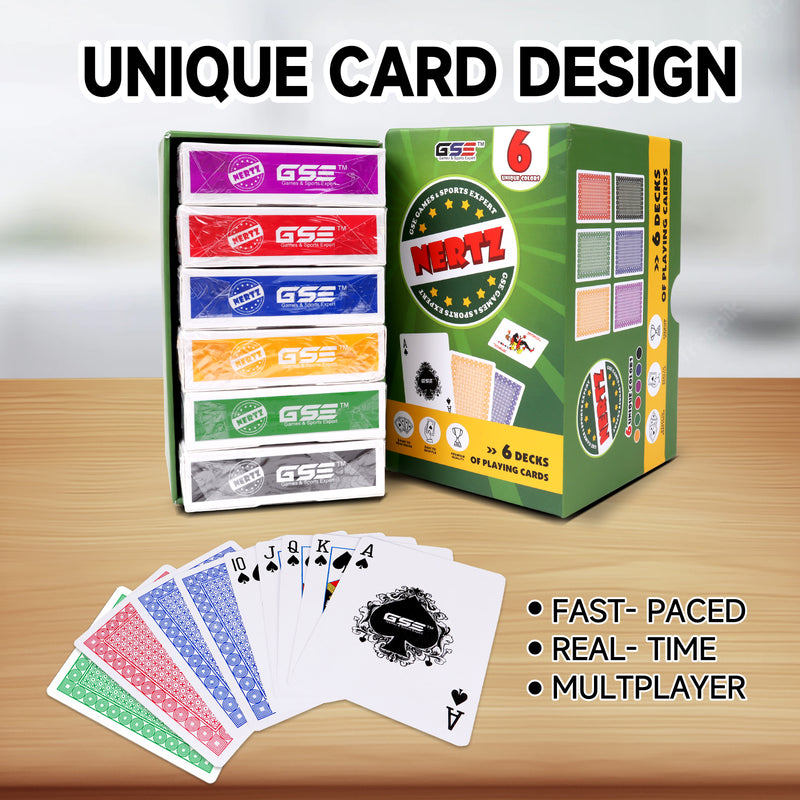 6 Decks Multi-colored Nertz Cards Playing Card Game