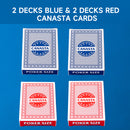 4-Deck Canasta Cards with Point Values, Includes Canasta and Hand & Foot Game Rules, Traditional Rummy Game Playing Cards (Red & Blue)