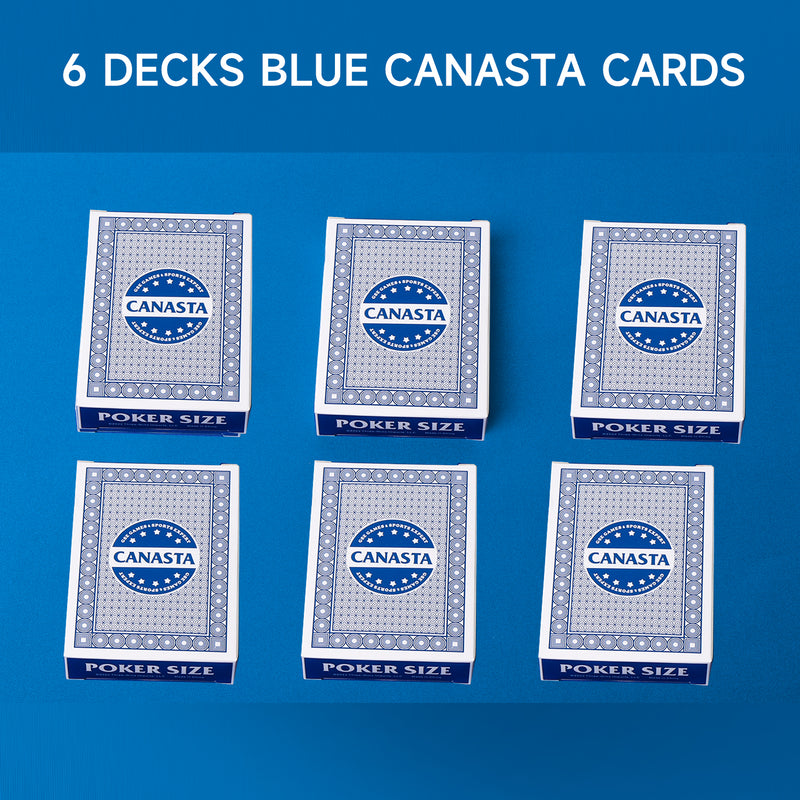 6 Decks Canasta Traditional Rummy Card Game Decks Set with Point Values Poker Size Standard Index for Hand & Foot Card Game - Blue/Red