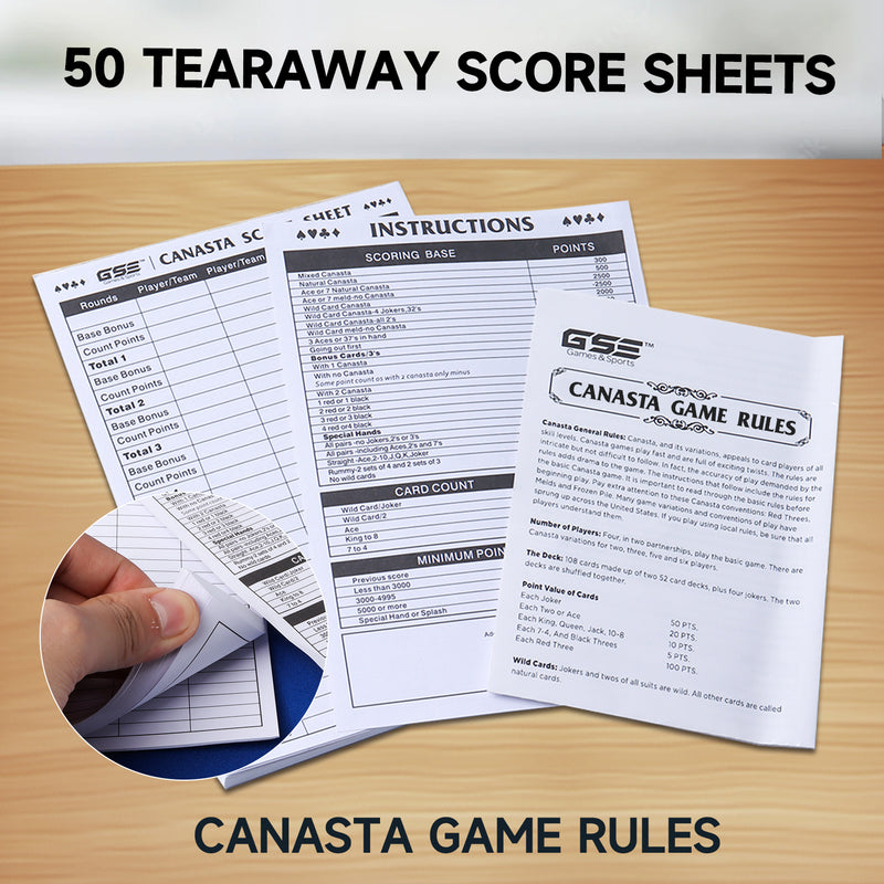 Canasta Cards Game Set Includes 2 Decks Canasta Cards, a Revolving Card Tray, 50 Sheet Canasta Score Pad - Blue/Red