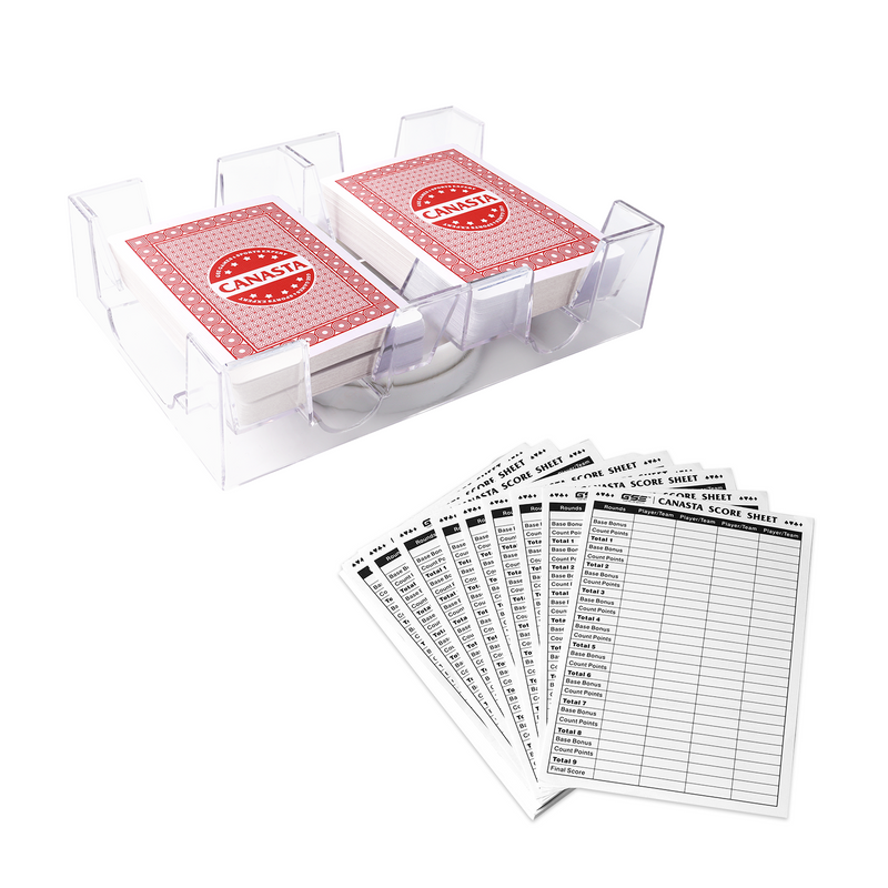 Canasta Cards Game Set with 2-Deck Canasta Cards with Point Value, a Revolving Card Tray, 50 Score Pad