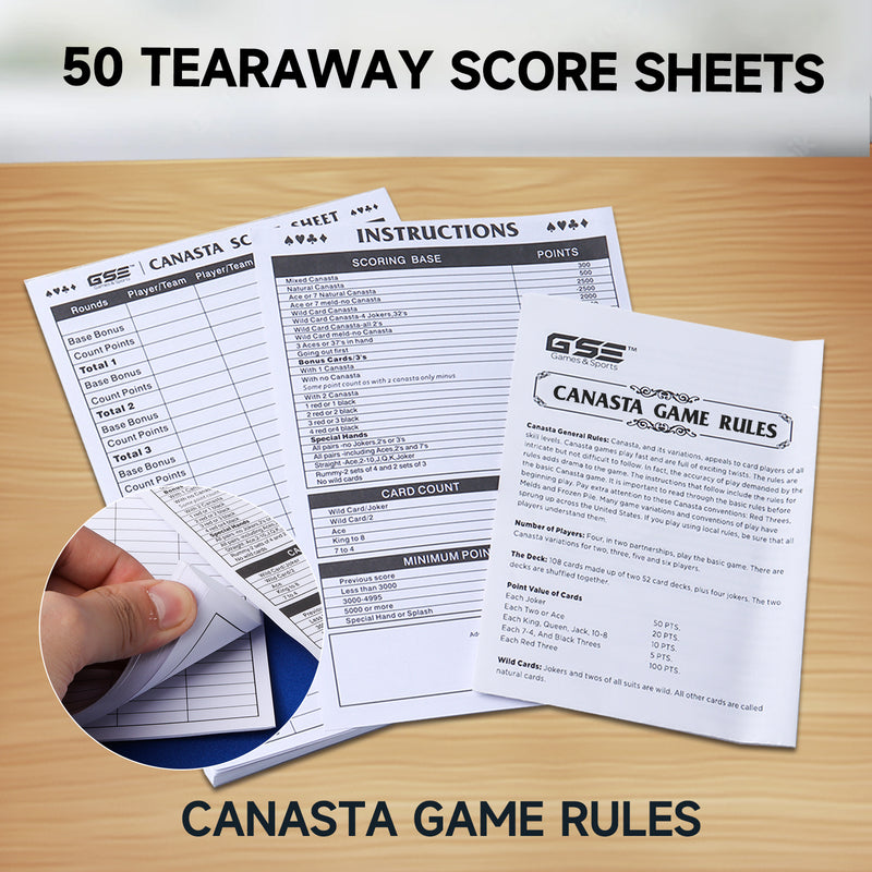 Canasta Cards Game Set with 2-Deck Canasta Cards with Point Value, a Revolving Card Tray, 50 Score Pad