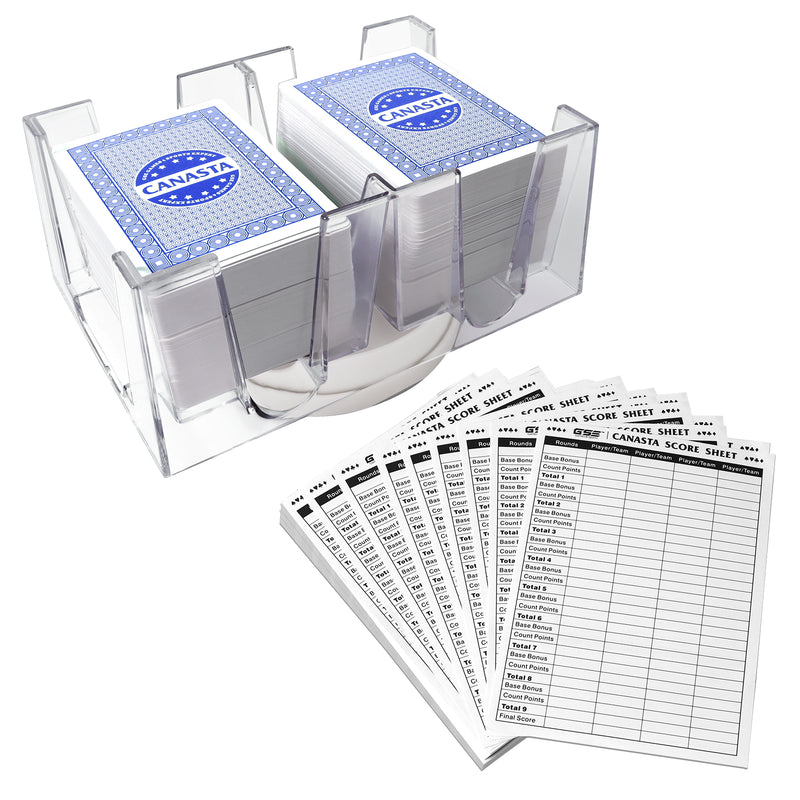 Canasta Cards Game Set with 6-Deck Canasta Cards with Point Value, a Revolving Card Tray, 100  Score Pad