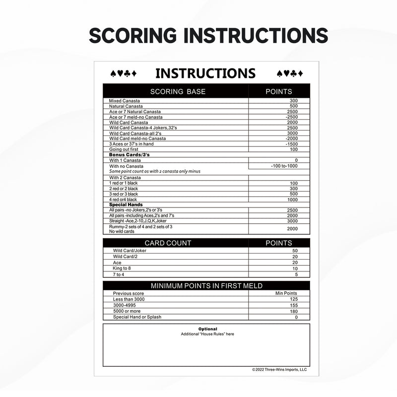 100-Pack 7"x5" Canasta Score Pads Canasta Score Sheet for Scorekeeping in Canasta Playing Card Game