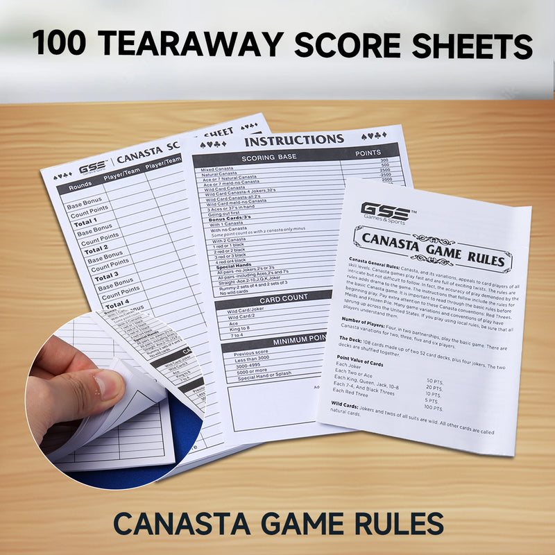 100-Pack 7"x5" Canasta Score Pads Canasta Score Sheet for Scorekeeping in Canasta Playing Card Game