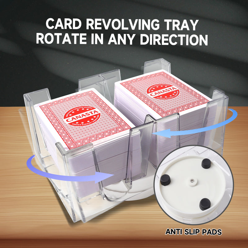 6-Deck Revolving Play Card Tray, 360° Rotating Card Holder for Canasta, Rummy, UNO Games