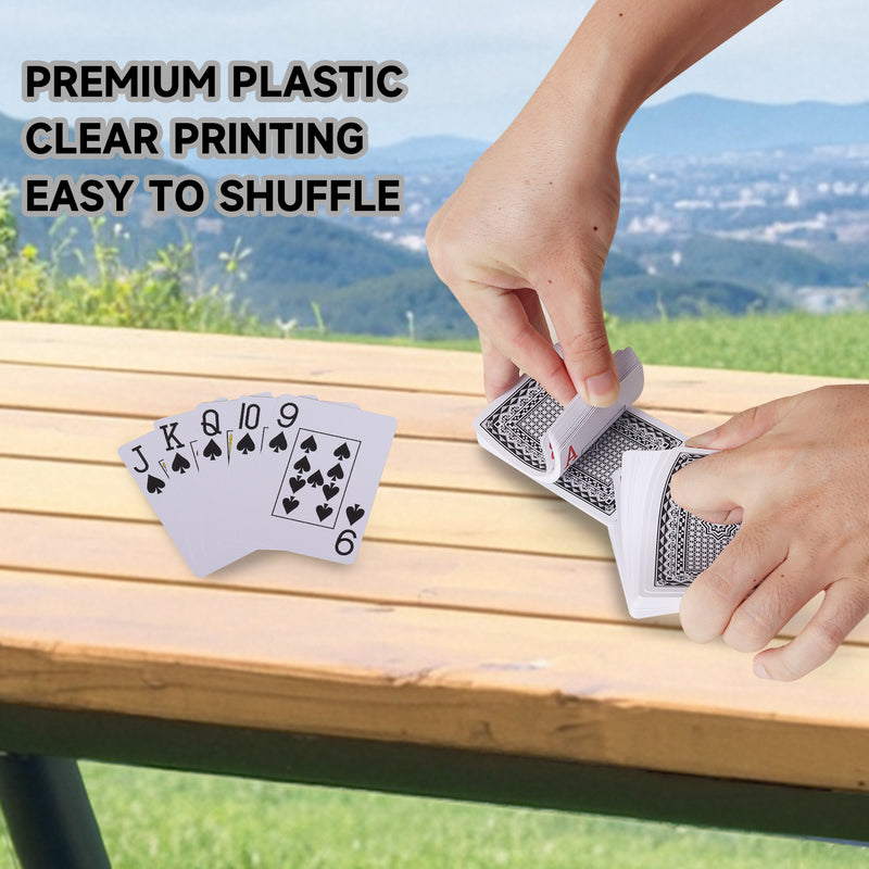 Waterproof Plastic Playing Cards, Jumbo Index Poker Size, Washable Cards (Black & Red)