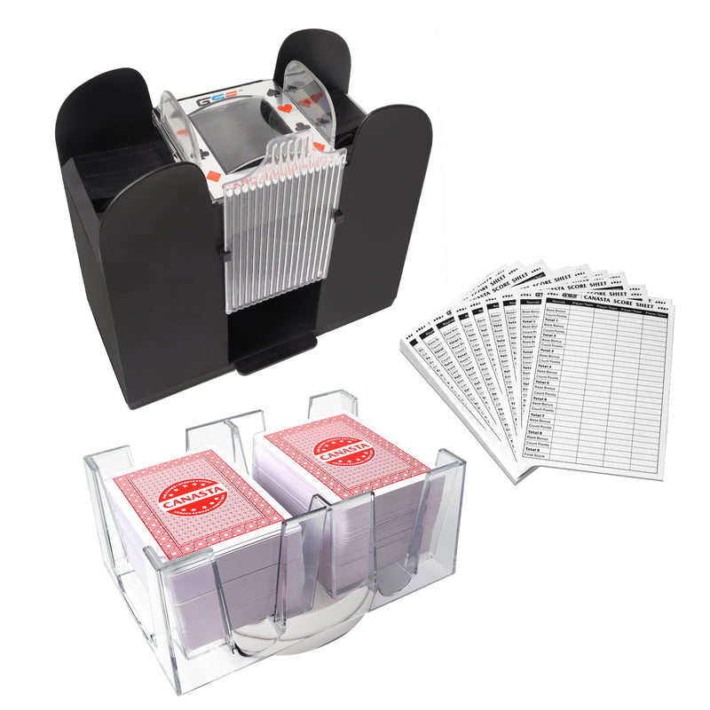 6-Deck Red Canasta Cards with Automatic Card Shuffler, Revolving Card Holder, Sheets Score Pads