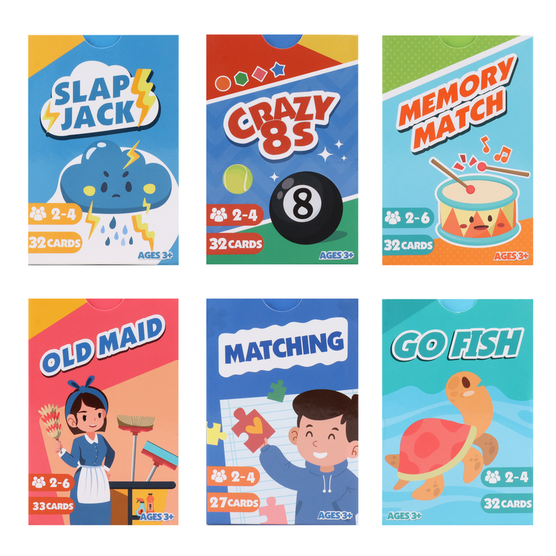6 in 1 Playing Cards Games, Go Fish, Old Maid, Crazy 8's, Memory Match, Slap Jack, Matching for kids