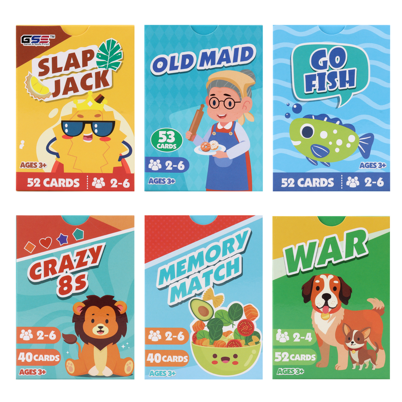 6 in 1 Playing Cards Games, Go Fish, Old Maid, Crazy 8's, Memory Match, Slap Jack, War for kids