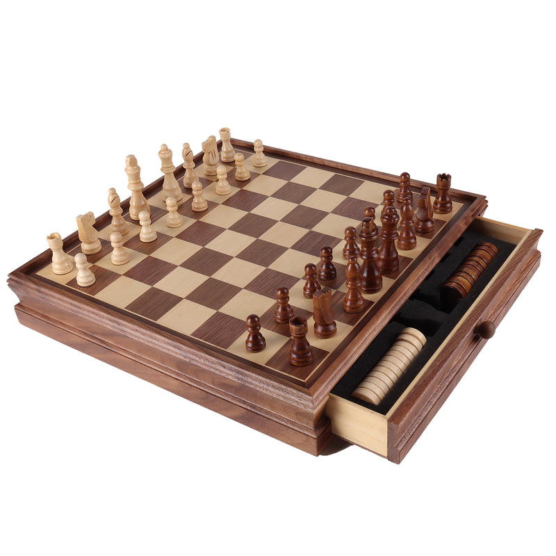 15" 2-in-1 Large Wooden Chess and Checkers Board Game Combo Set