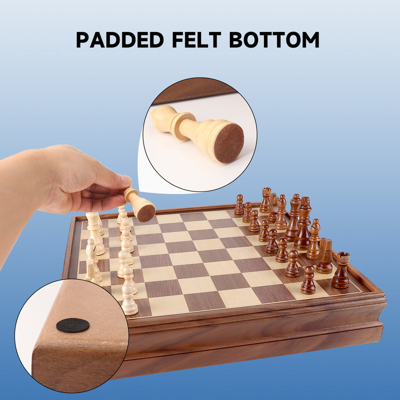 15" 2-in-1 Large Wooden Chess and Checkers Board Game Combo Set