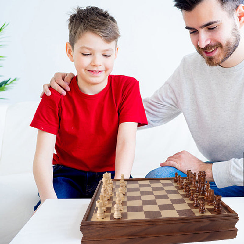 15" 2-in-1 Large Wooden Chess and Checkers Board Game Combo Set