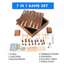 7-in-1 Wooden Chess, Checkers, Backgammon, Dominoes, Cribbage Board, Playing Card & Poker Dice Game Board Game Combo Set (Old Fashioned)