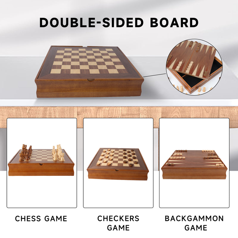 7-in-1 Wooden Chess, Checkers, Backgammon, Dominoes, Cribbage Board, Playing Card & Poker Dice Game Board Game Combo Set (Old Fashioned)