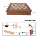 7-in-1 Wooden Chess, Checkers, Backgammon, Dominoes, Cribbage Board, Playing Card & Poker Dice Game Board Game Combo Set (Old Fashioned)