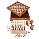 Deluxe 7-in-1 Board Game Set - Chess/Checker/Backgammon/Dominoes/Cribbage Board/Playing Card/Poker Dice