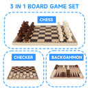 10" Wooden 3-in-1 Travel Size Chess Checkers Backgammon Board Game Combo Set for Kids & Adults
