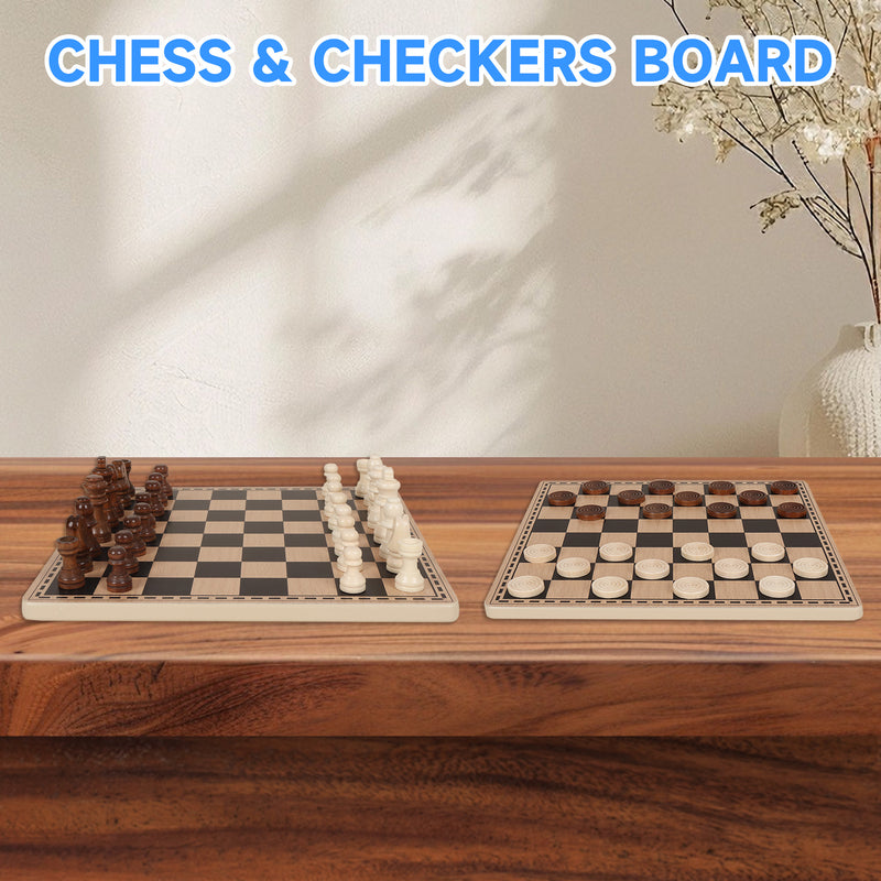 10" Wooden 3-in-1 Travel Size Chess Checkers Backgammon Board Game Combo Set for Kids & Adults