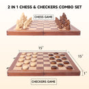 2-in-1 Folding Wooden Chess, Checkers Board Game Combo Set