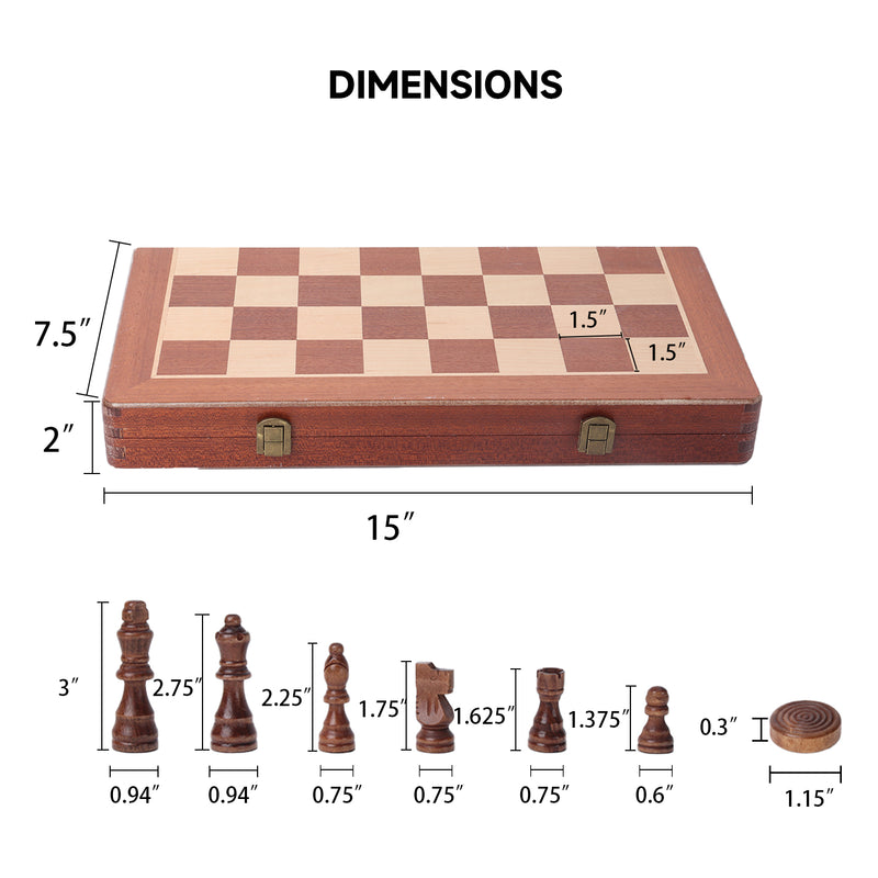 2-in-1 Folding Wooden Chess, Checkers Board Game Combo Set