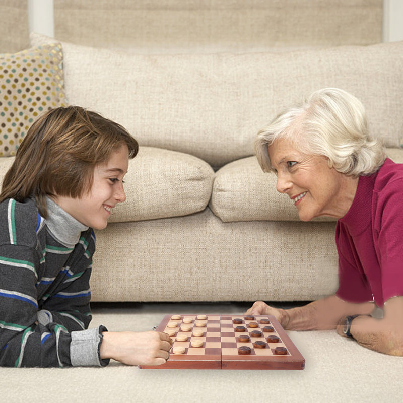 2-in-1 Folding Wooden Chess, Checkers Board Game Combo Set