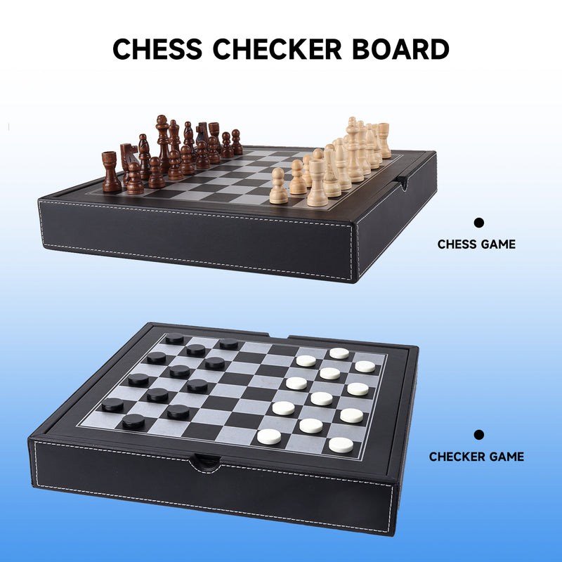 3-in-1 Leather Chess, Checkers and Backgammon Board Game Combo Set