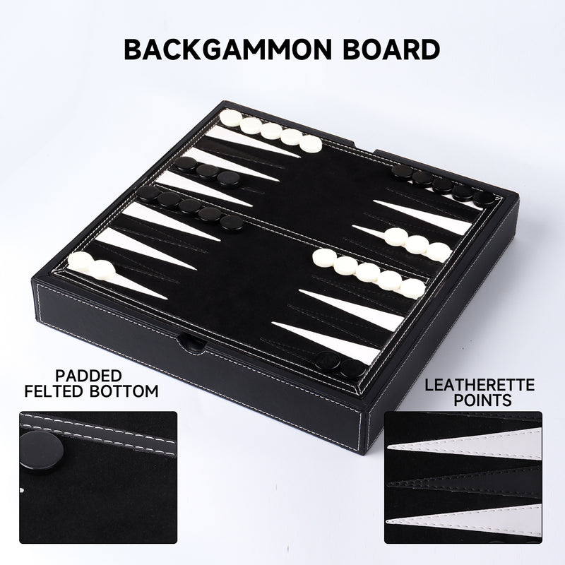 3-in-1 Leather Chess, Checkers and Backgammon Board Game Combo Set