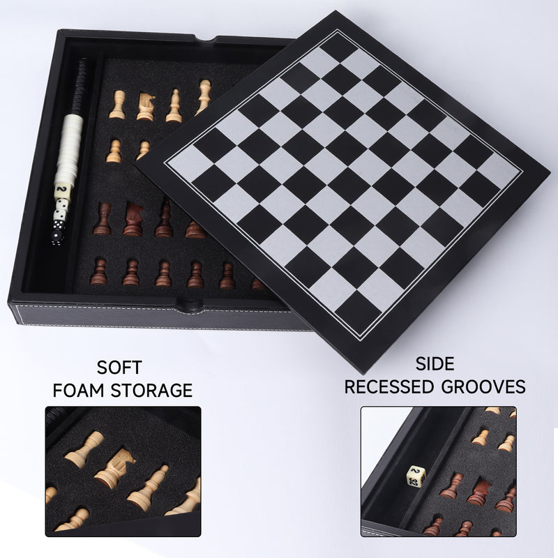 3-in-1 Leather Chess, Checkers and Backgammon Board Game Combo Set