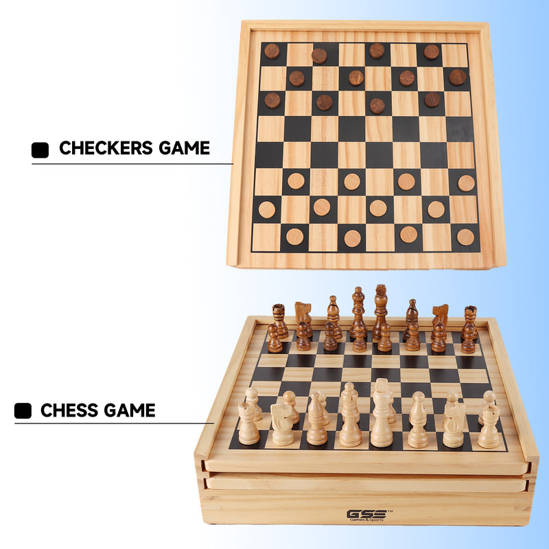 9-in-1 Wooden Chess, Checkers, Backgammon, Chinese Checkers, Dominoes, Tic-Tac-Toe, Ludo, Playing Card & Poker Dice Game Combo Set