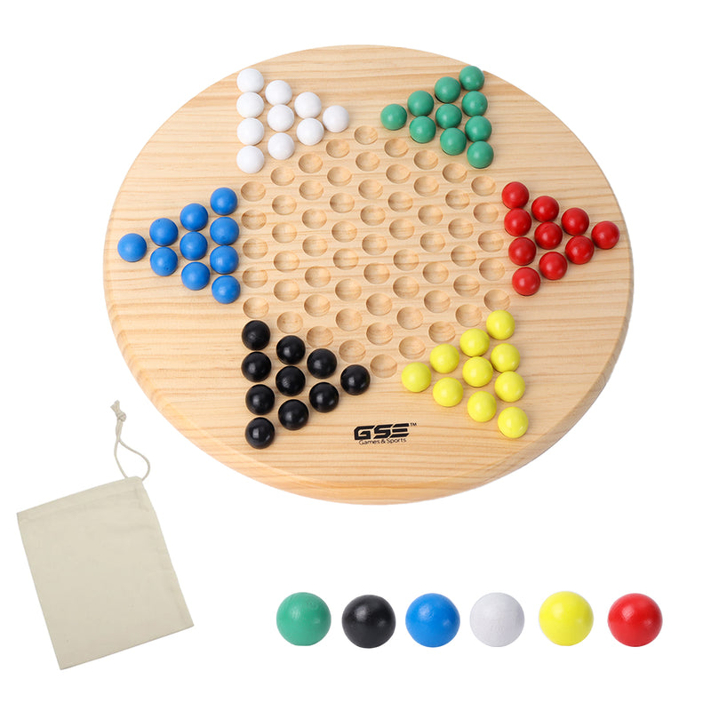 11.5" Wooden Classic Chinese Checker Board Game with 66 Wood Marbles for Family Party, Game Night, Camping Trip