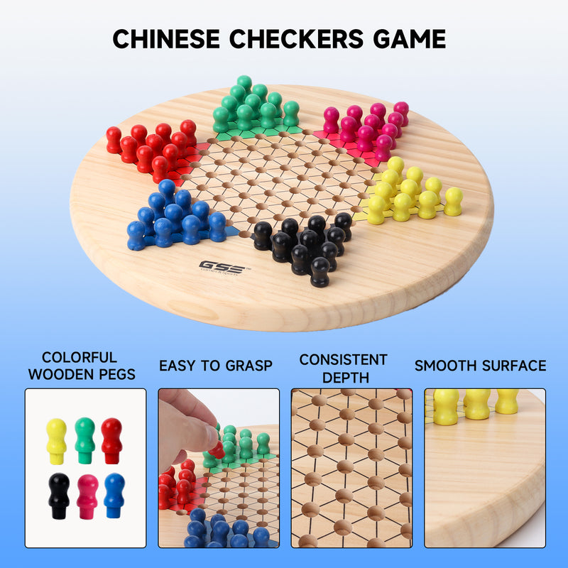 11.5" 2-in-1 Wooden Chinese Checker and Gobang Game
