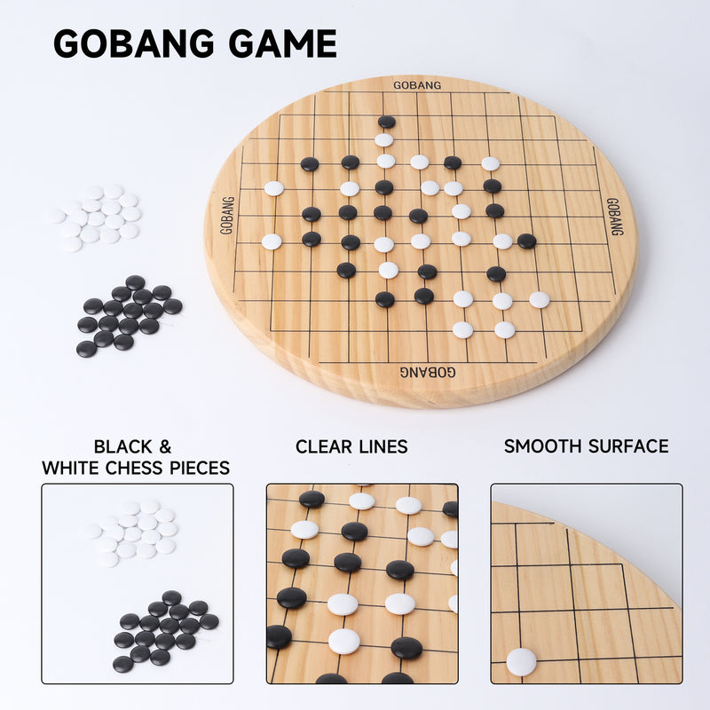 2-in-1 Double-Sided Design Wooden Chinese Checker and Gobang Five-in-a-row Family Board Game Combo Set (Deluxe)