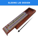 3-Track Wooden Cribbage Board Game with Playing Cards, Metal Pegs and Drawer