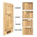 4-Track Wooden Folding Cribbage Board Game Set with Metal Pegs and Playing Card