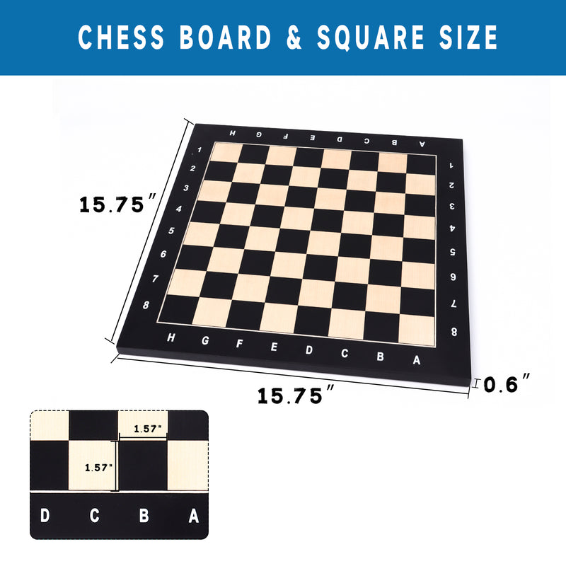 15"/19"/21" Beech & Black Maple Chessboard, Professional Tournament Chess Board