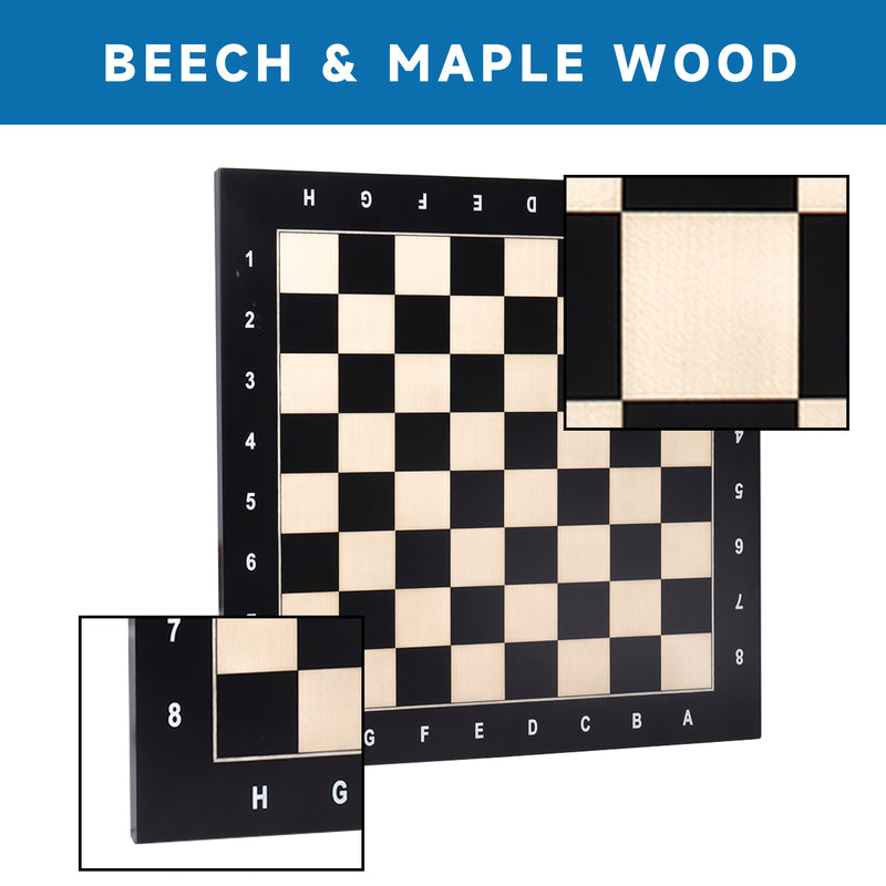 15"/19"/21" Beech & Black Maple Inlaid Chessboard, Tournament Chess Board