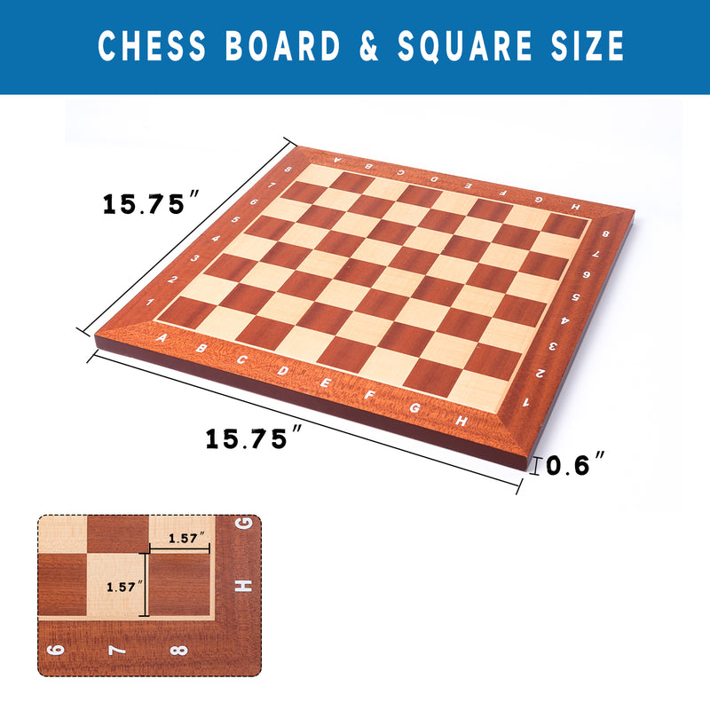 15"/19"/21" Sapele & Maple Inlaid Chessboard, Professional Tournament Chess Board