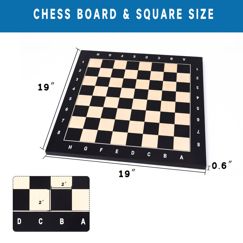 15"/19"/21" Beech & Black Maple Inlaid Chessboard, Tournament Chess Board