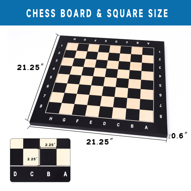 15"/19"/21" Beech & Black Maple Chessboard, Professional Tournament Chess Board