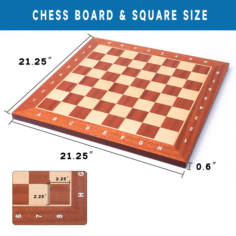 15"/19"/21" Sapele & Maple Inlaid Chessboard, Professional Tournament Chess Board