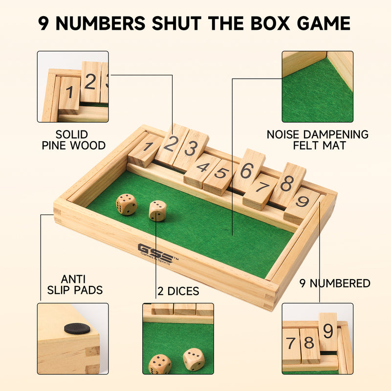 9 Numbers Shut The Box Board Game, Pub Board Dice Game