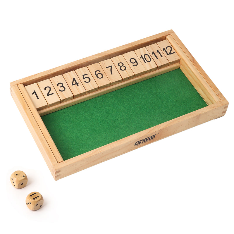 12 Numbers Dice Wooden Shut The Box Board Game Popular Pub Game with Dices Perfect for Kid and Adult